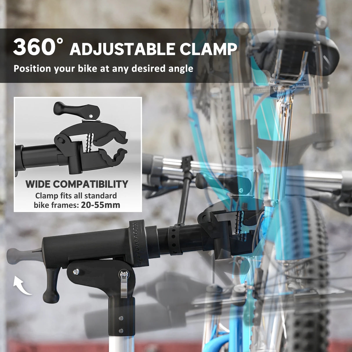HOMCOM Bike Repair Stand, Max Load 40kg, Foldable, Height Adjustable, for Road Bike, Mountain Bike, E-bike