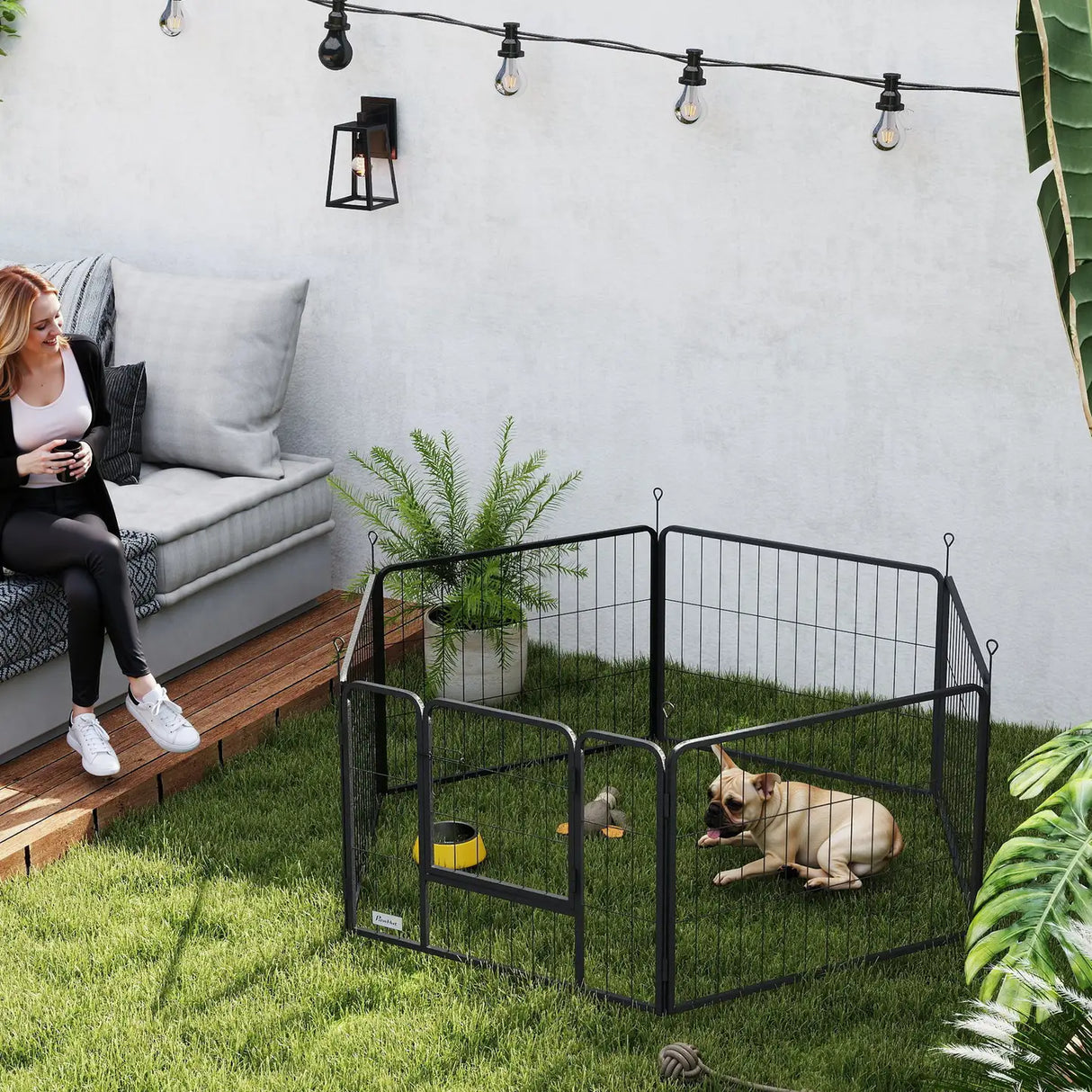 PawHut 6 Panels Dog Playpen, Portable Detachable Puppy Pen with Door, for Small Dogs, 60cm High, Grey