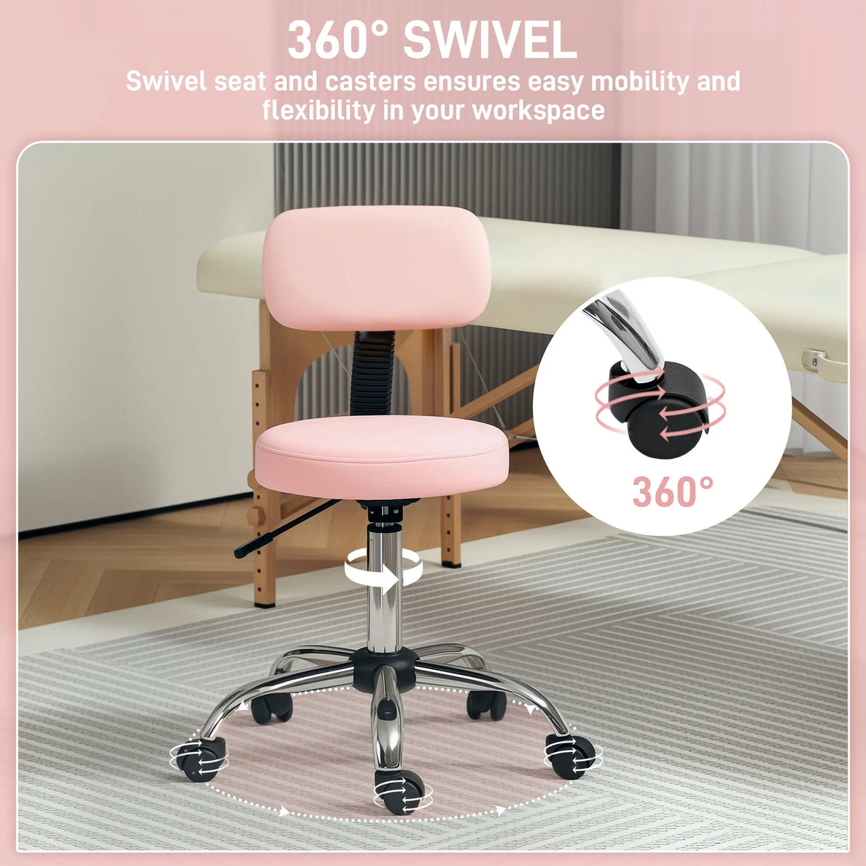 HOMCOM 360 Swivel Seat Salon Stool - Pink