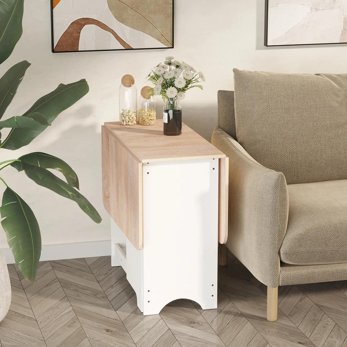 HOMCOM Foldable Dining Table Drop-Leaf Folding Desk Side Console with Storage Shelf for Kitchen,Dining Room