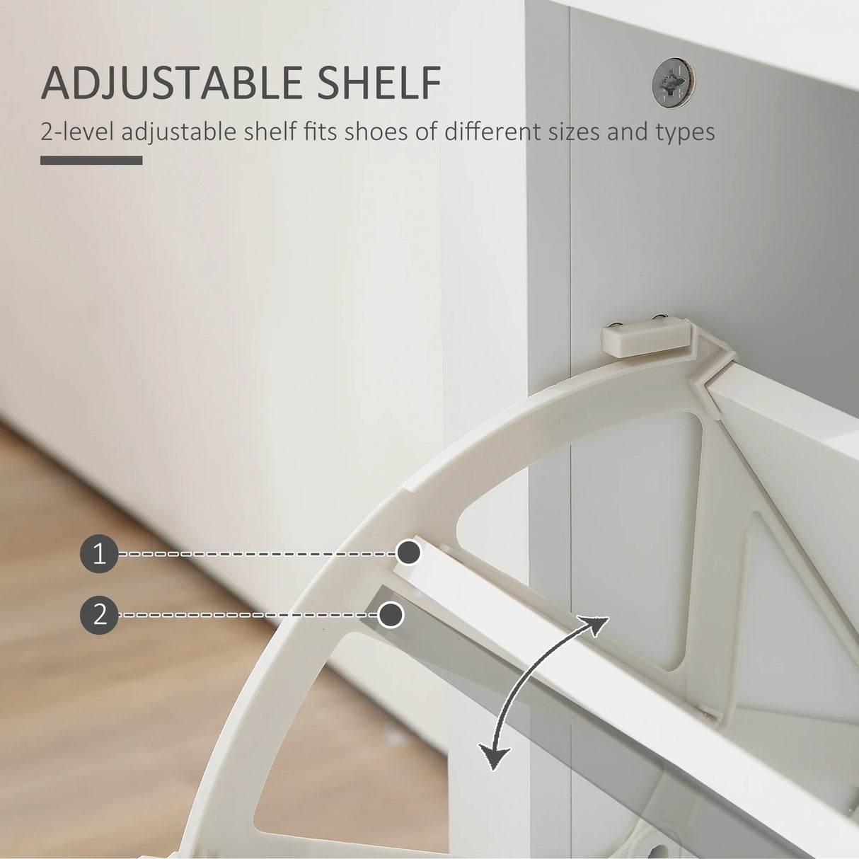 HOMCOM 2 Drawer Shoe Cabinet Modern Narrow Shoe Cupboard Hallway Wooden Storage Organiser with Flip Doors Adjustable Shelf for 6-12 Pairs, White