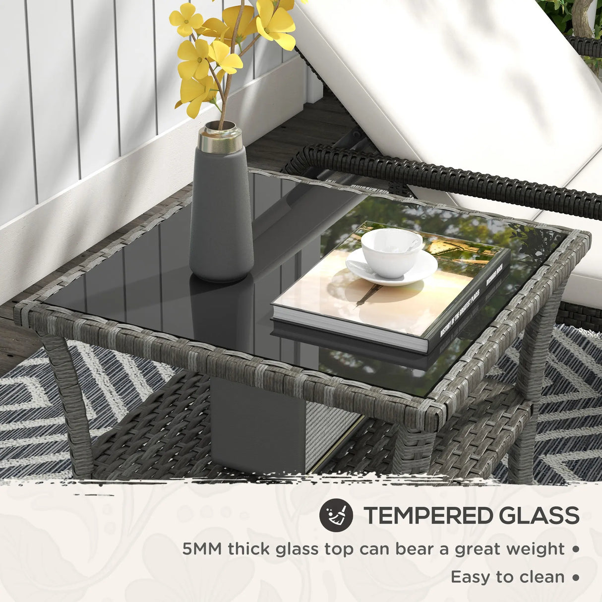 Outsunny Two-tier PE Rattan Square Coffee Table - Grey