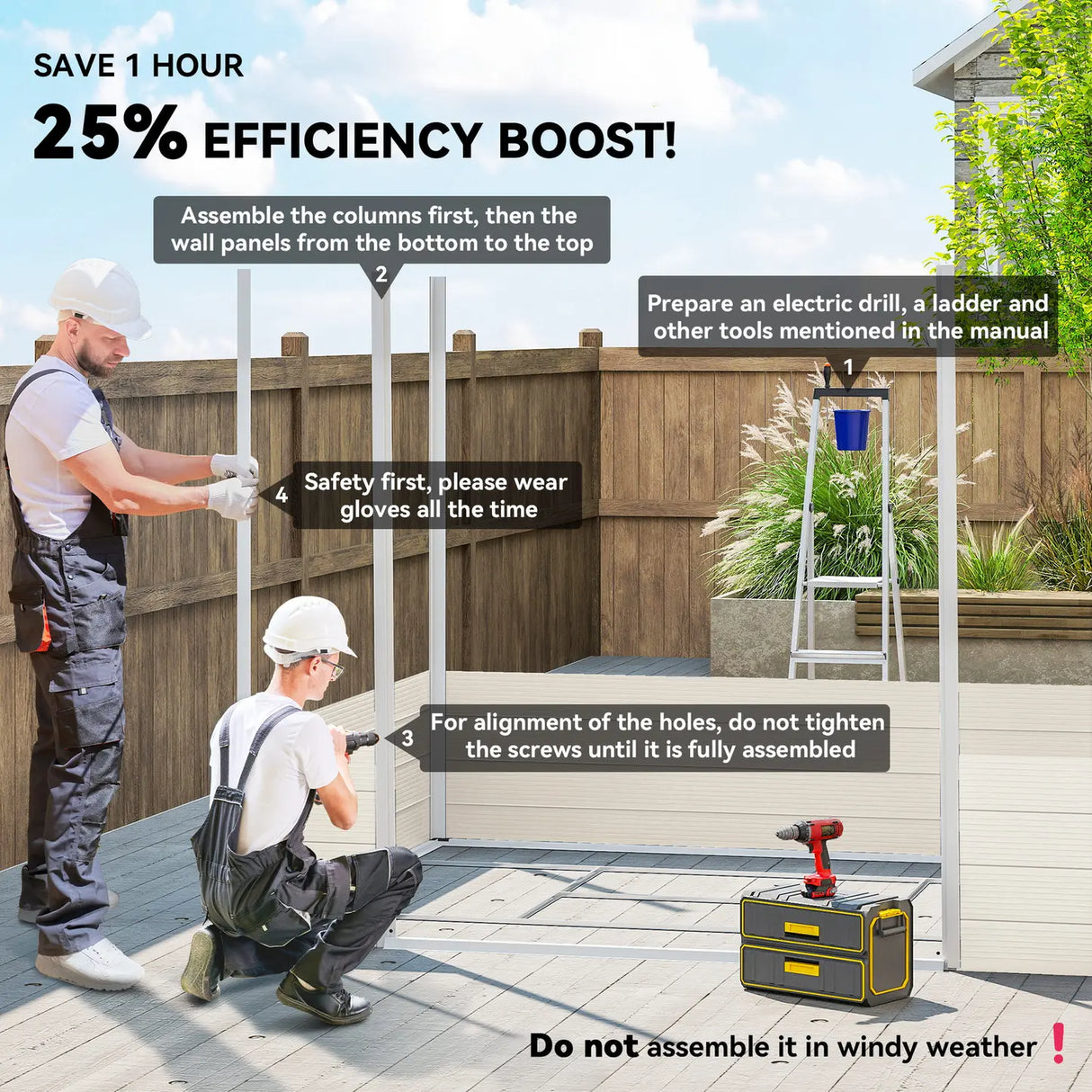 Outsunny 7.9ft x 6.2ft Aluminium Frame and Plastic Wall Shed, with Foundation - Cream White