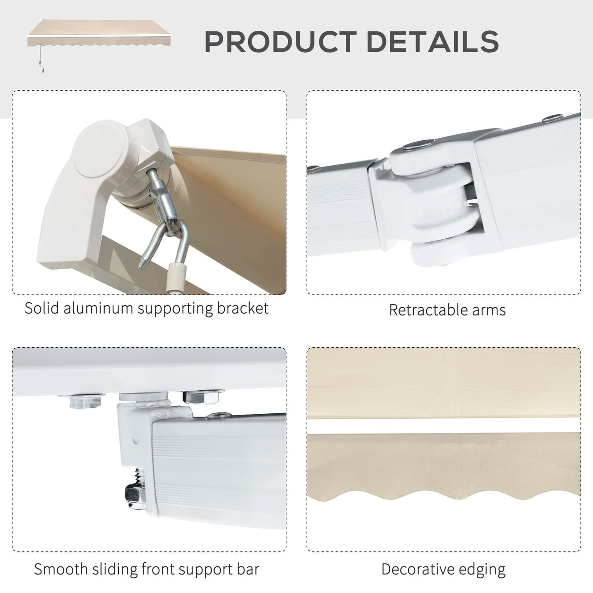 Outsunny 3.5M x 2.5M Manual Awning Canopy Retractable Sun Shade Shelter for Garden Patio