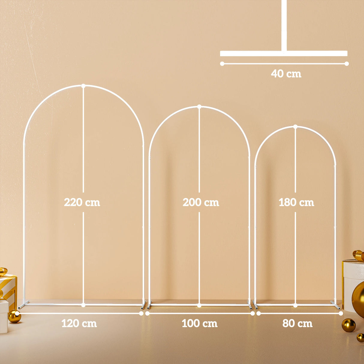 Outsunny Wedding Arch Frame Set, Metal Balloon Arch Stand Set, Balloon Arch Stand Set for Birthday Party, 2.2, 2, 1.8 m White
