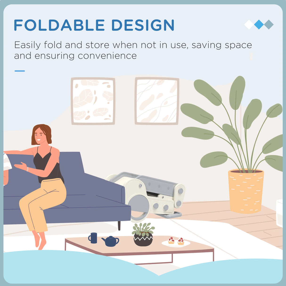 AIYAPLAY Foldable Kids Slide, Freestanding Baby Slide, for Ages 1.5-3 Years, Grey & Beige