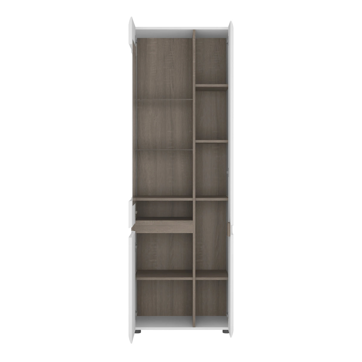 Chelsea Living Tall Glazed Narrow Display Unit in White with Oak Trim