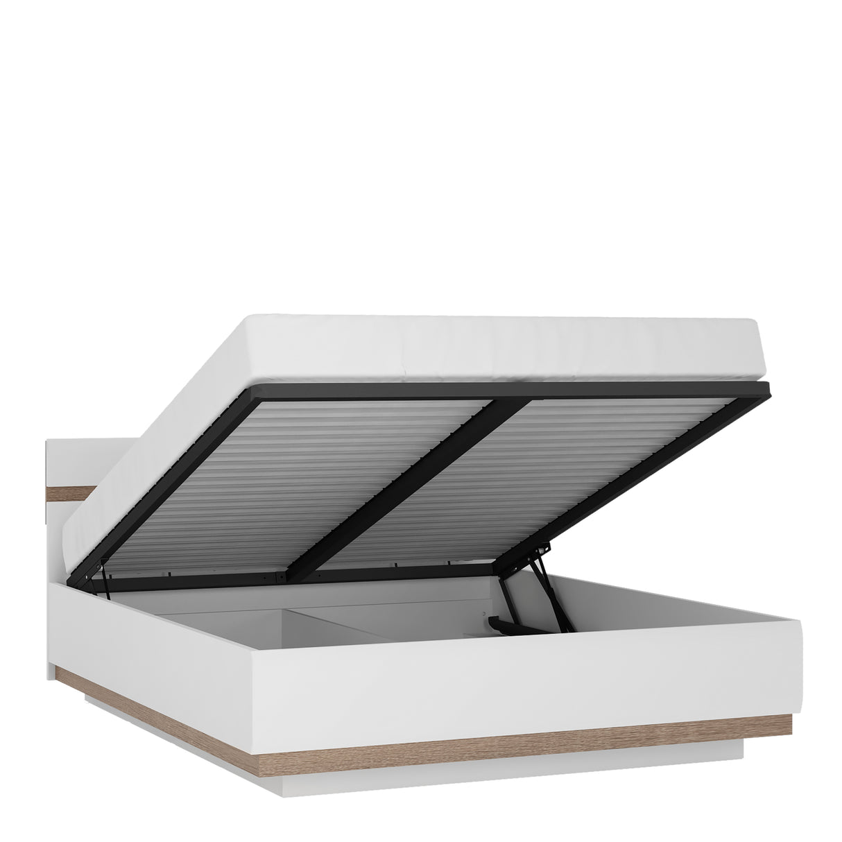 Chelsea Bedroom Kingsize Bed in white with an Oak trim with Lift Up Function