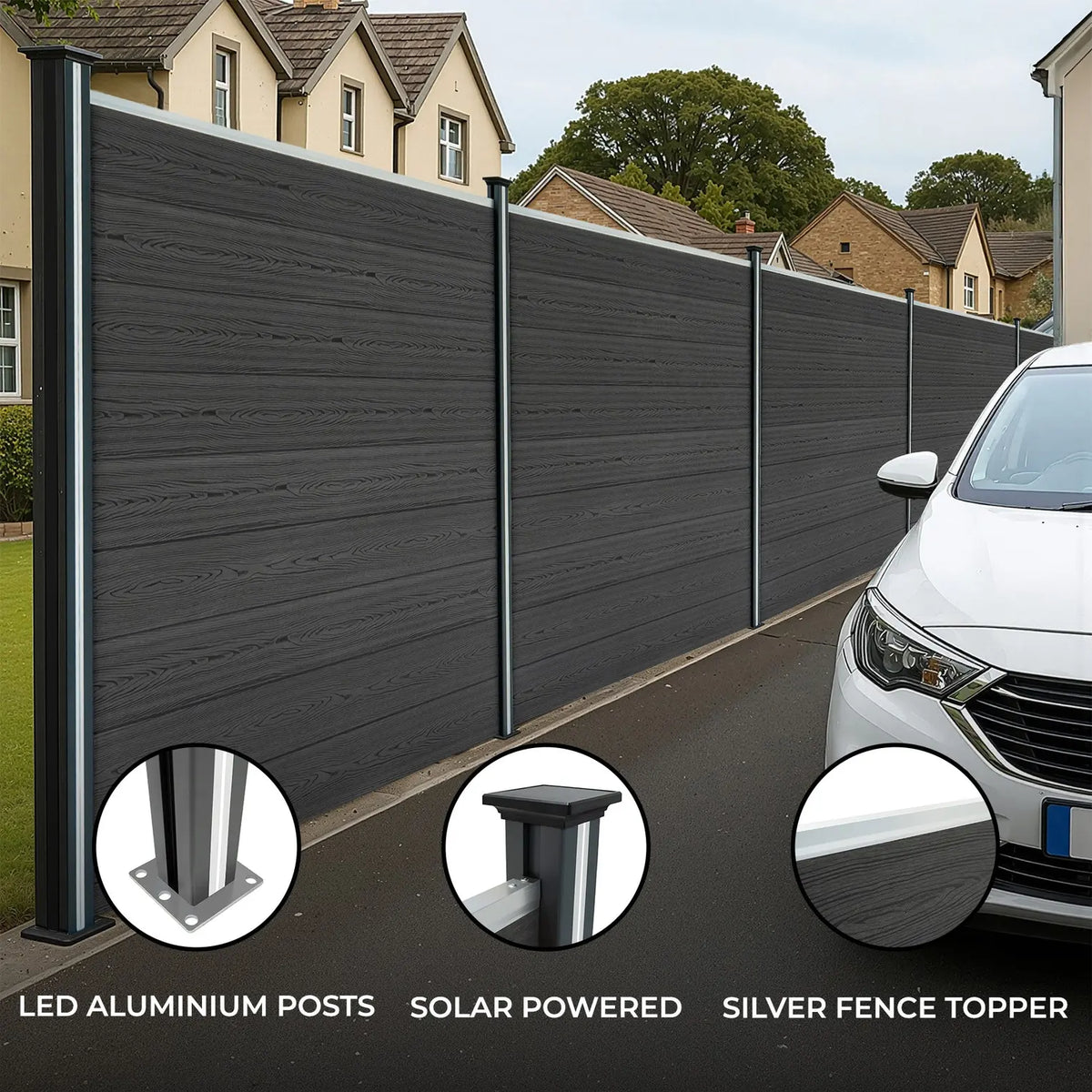 Composite Fence Panels & LED Posts 6ft x 46ft - Grey