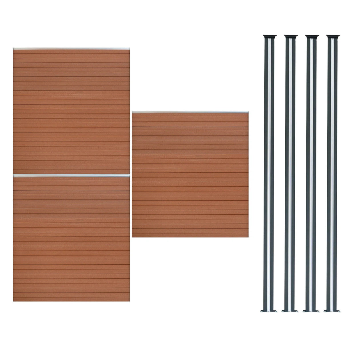 Composite Fence Panels & LED Posts 6ft x 17ft - Brown