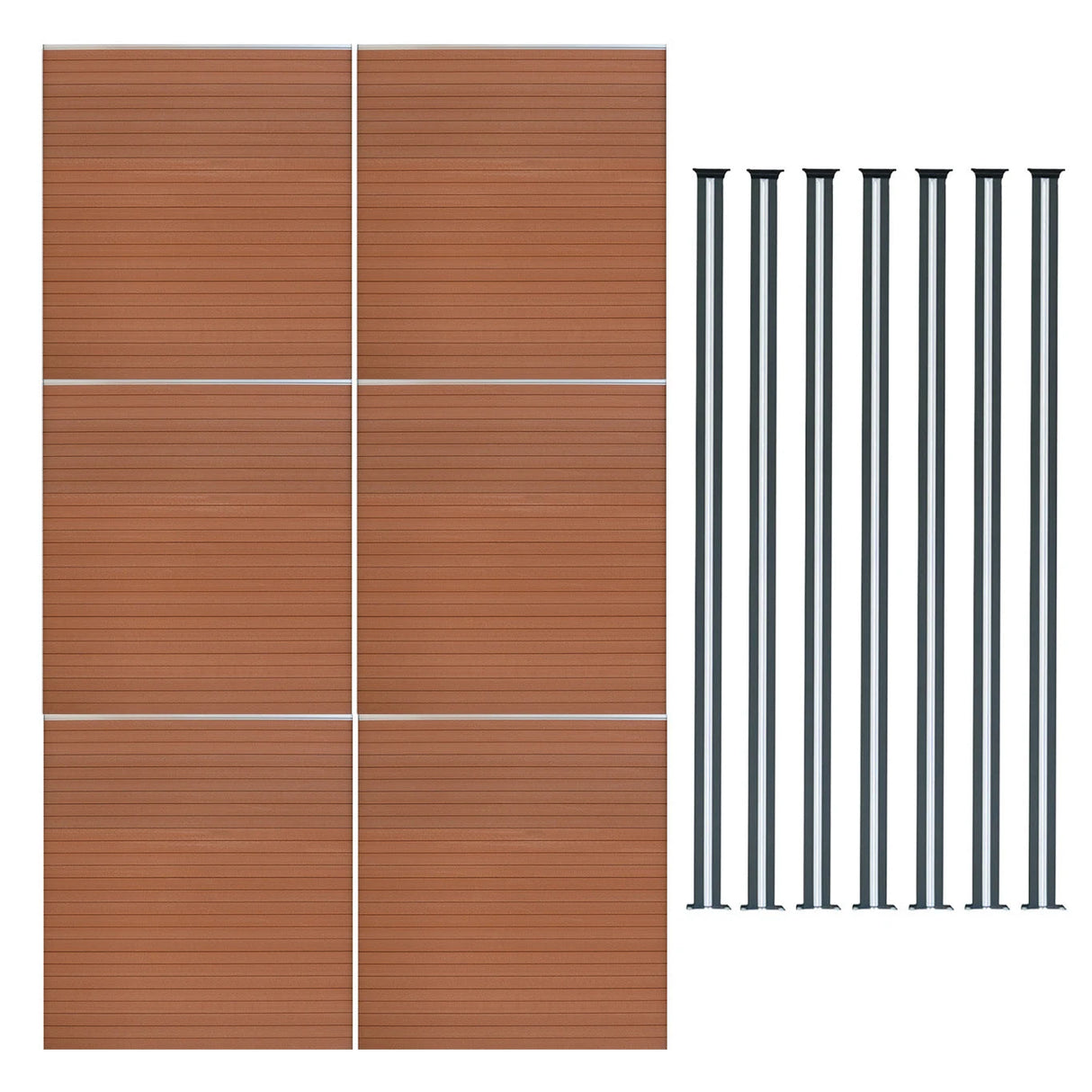 Composite Fence Panels & LED Posts 6ft x 34ft - Brown