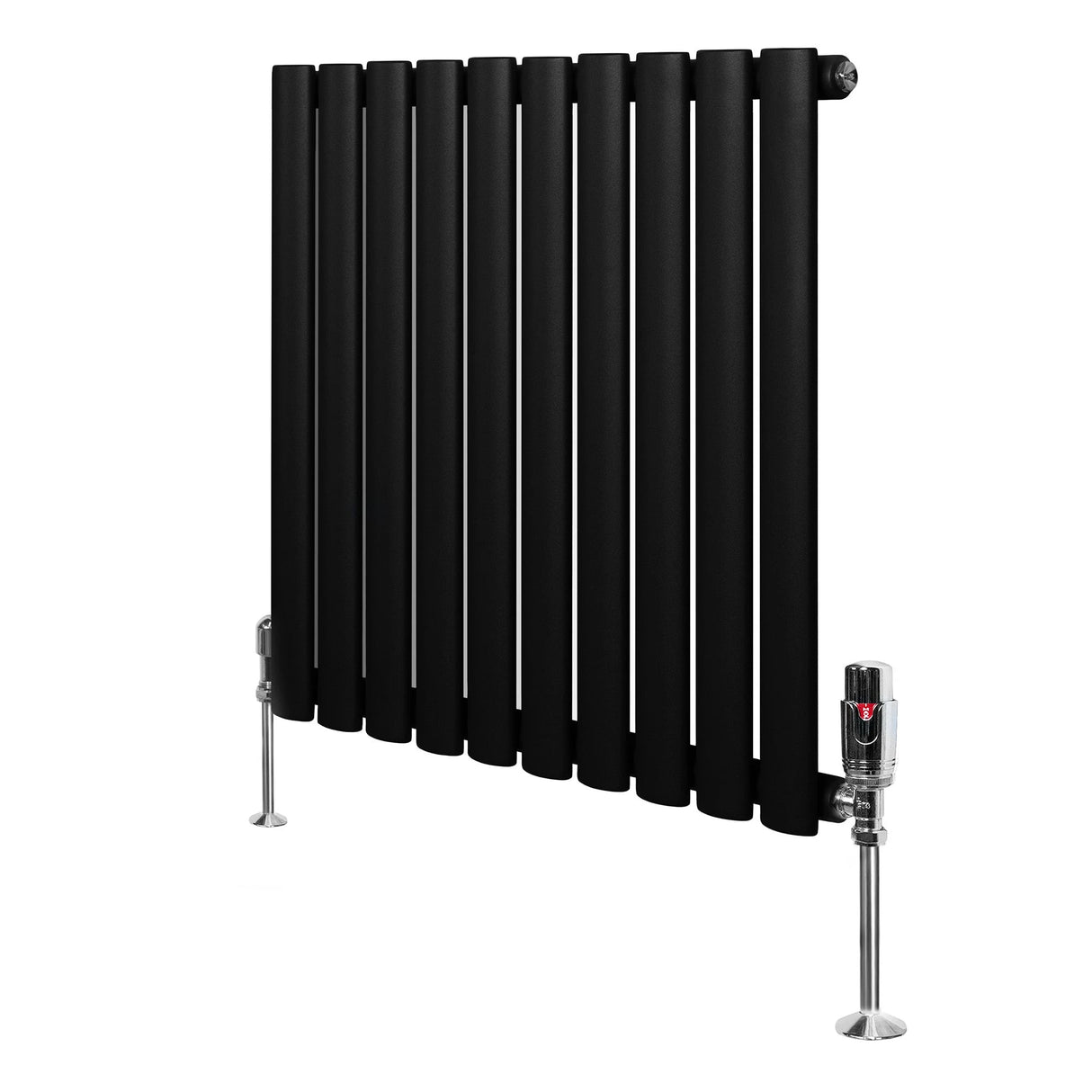 Oval Single Column Radiator & Valves 600mm x 600mm Black