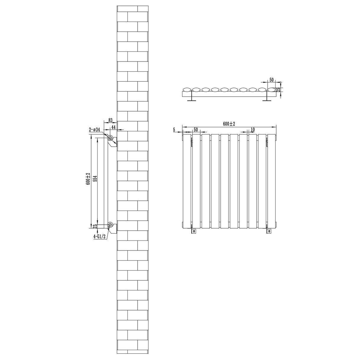 Oval Single Column Radiator & Valves 600mm x 600mm White