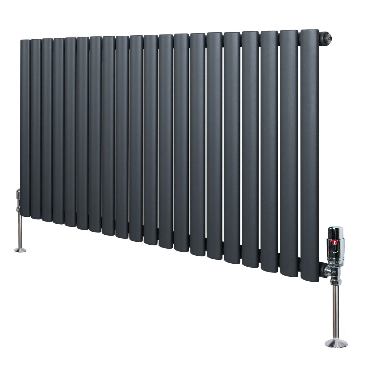 Oval Single Column Radiator & Valves 600mm x 1200mm Anthracite Grey