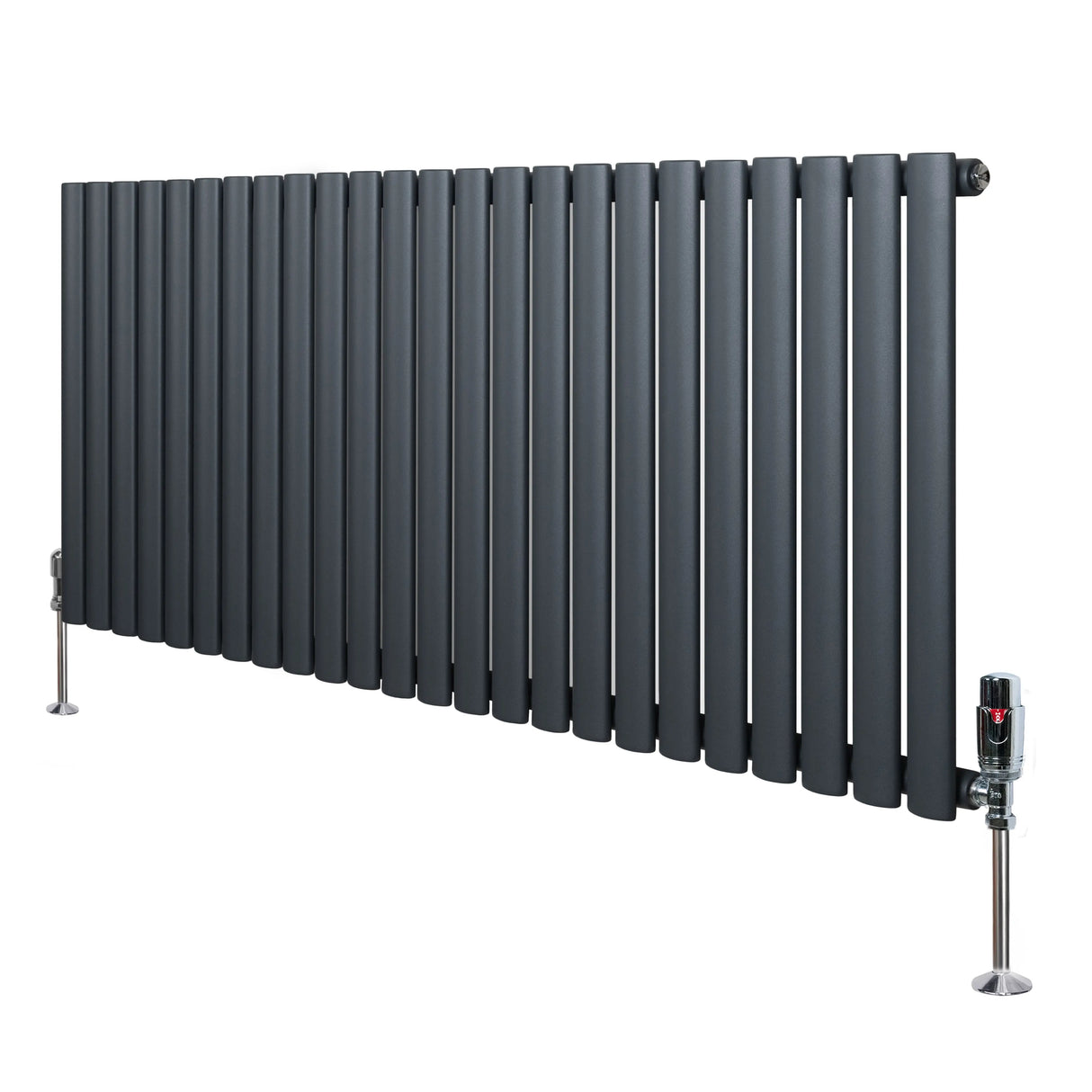 Oval Single Column Radiator & Valves 600mm x 1440mm Anthracite Grey