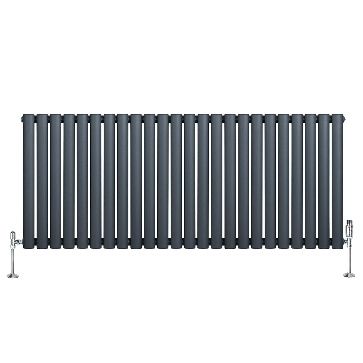 Oval Single Column Radiator & Valves 600mm x 1440mm Anthracite Grey