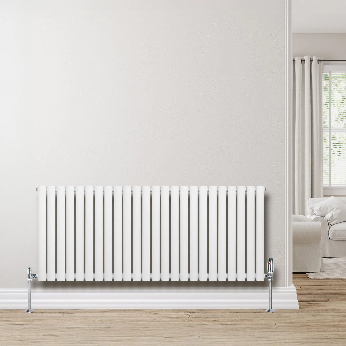 Oval Single Column Radiator & Valves 600mm x 1440mm White