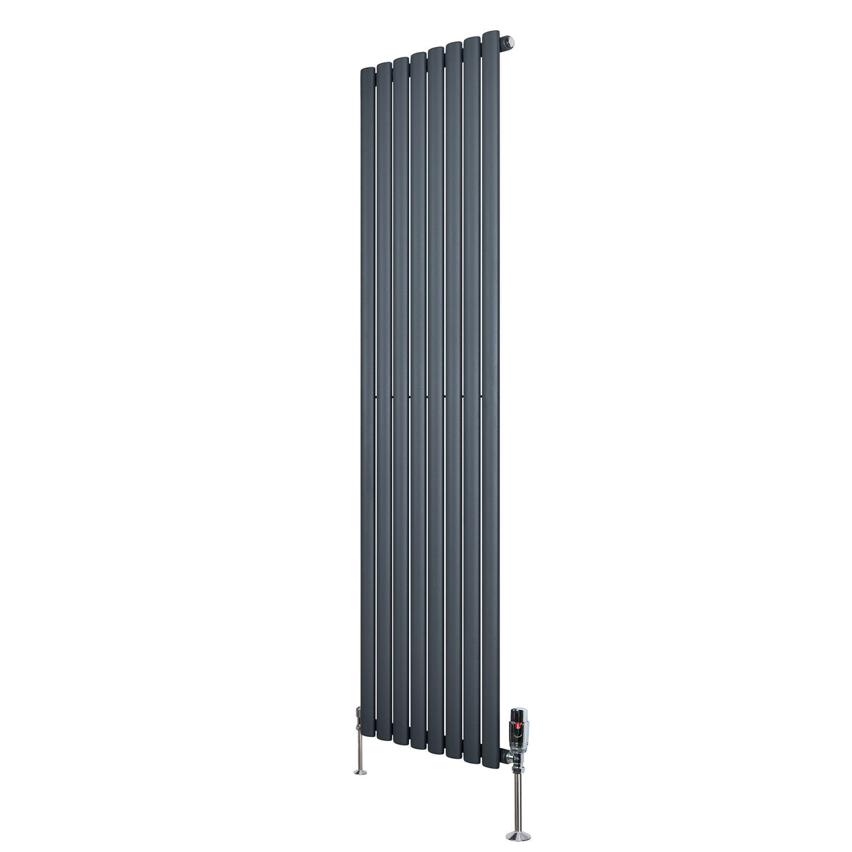 Oval Single Column Radiator & Valves 1800mm x 480mm Anthracite Grey
