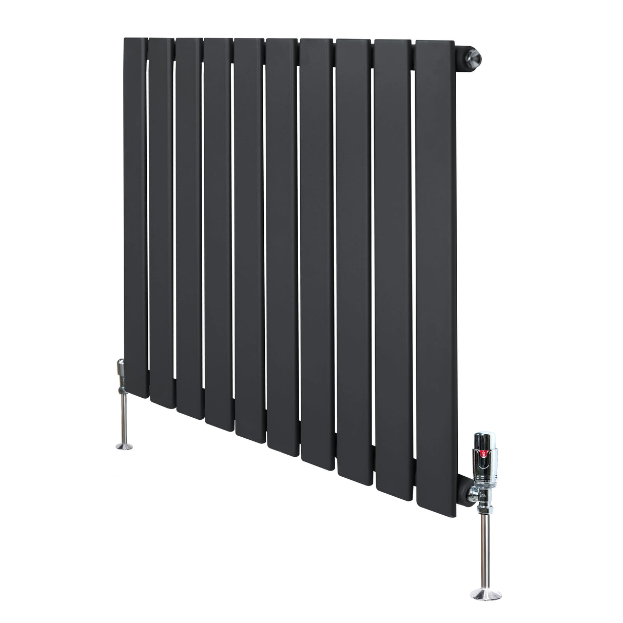 Flat Single Column Radiator & Valves 600mm x 700mm Anthracite Grey