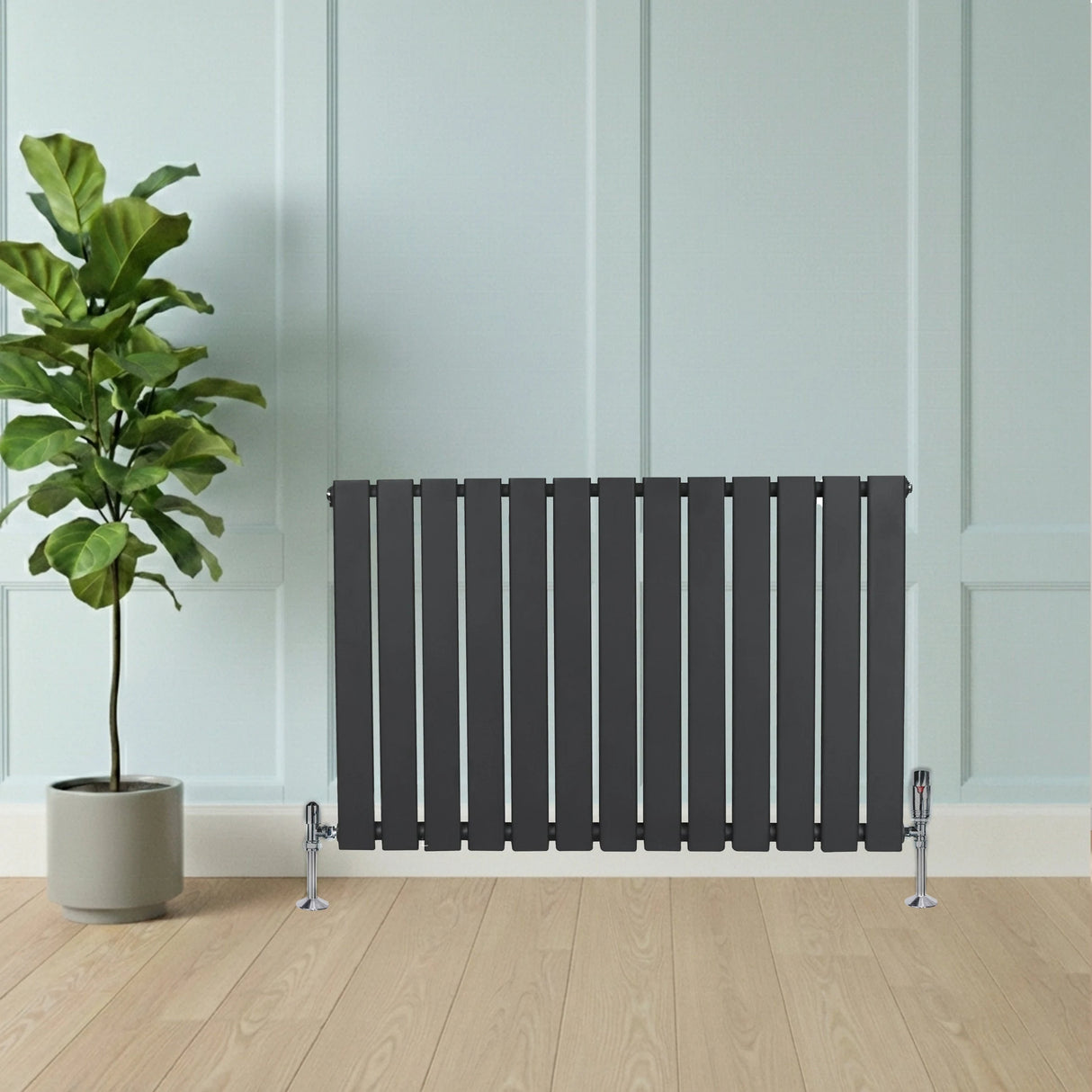 Flat Single Column Radiator & Valves 600mm x 910mm Anthracite Grey