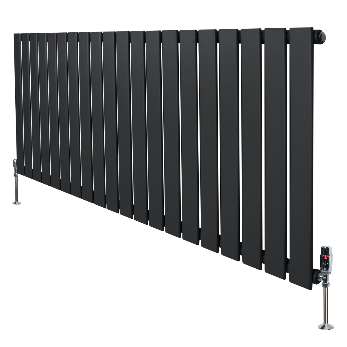 Flat Single Column Radiator & Valves 600mm x 1400mm Anthracite Grey