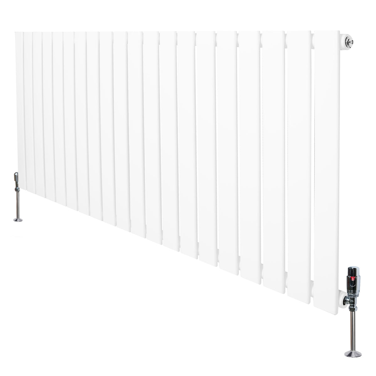 Flat Single Column Radiator & Valves 600mm x 1400mm White