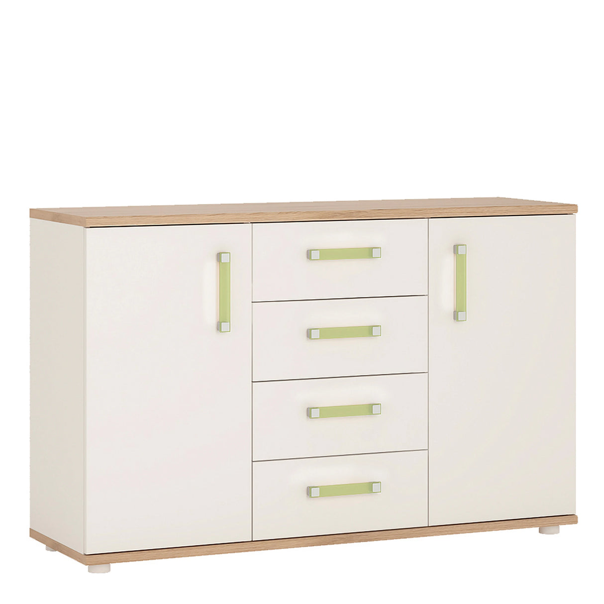 4KIDS Sideboard 2 Doors 4 Drawers in White and Oak with Lemon Handles
