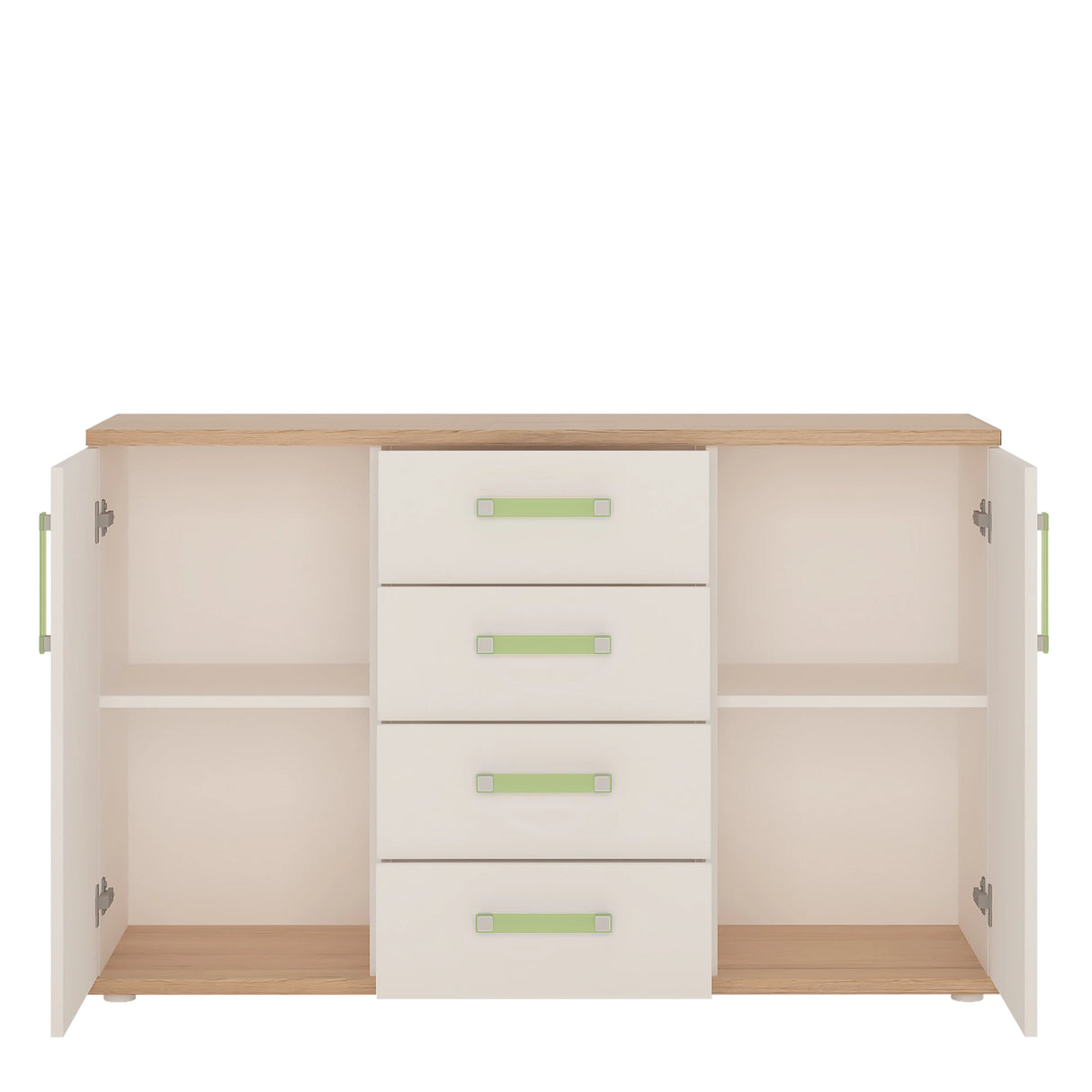 4KIDS Sideboard 2 Doors 4 Drawers in White and Oak with Lemon Handles
