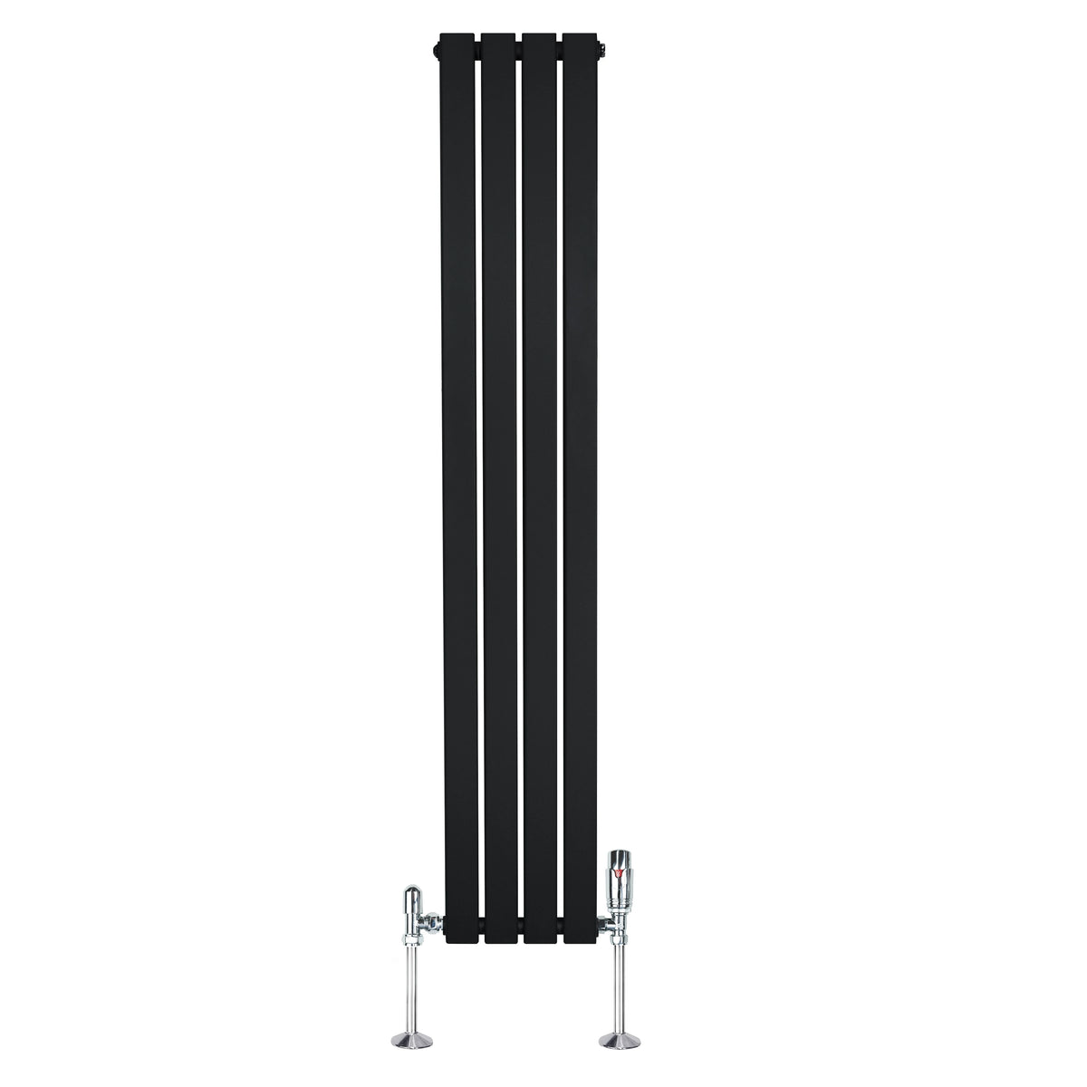 Flat Single Column Radiator & Valves 1600mm x 280mm Black