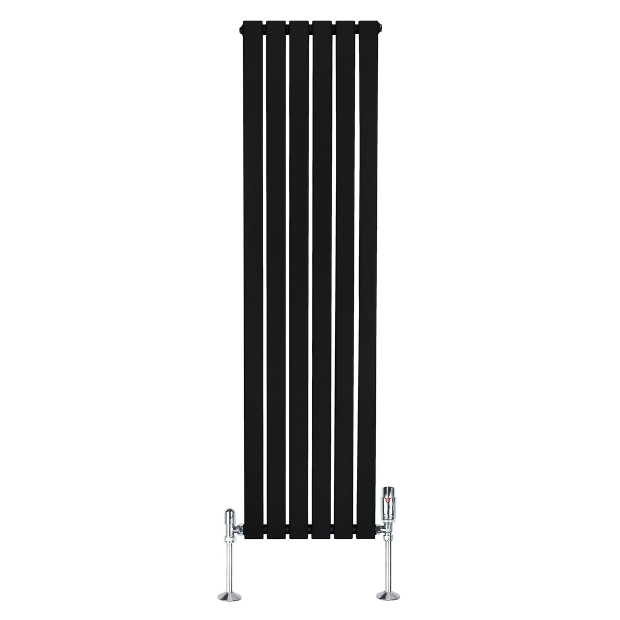 Flat Single Column Radiator & Valves 1600mm x 420mm Black