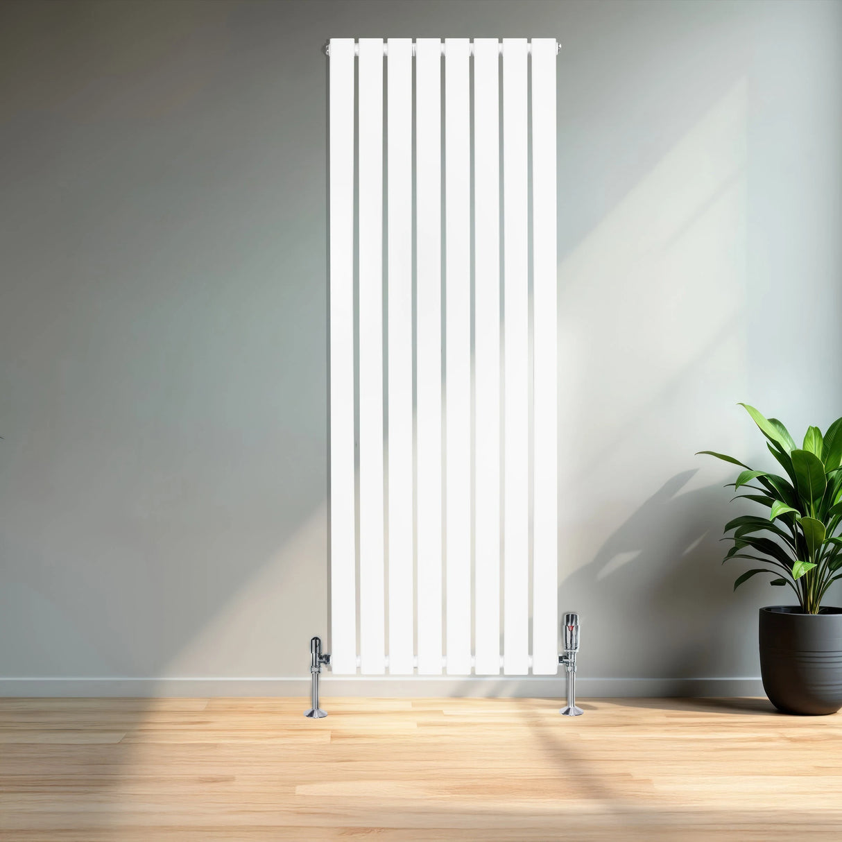 Flat Single Column Radiator & Valves 1600mm x 560mm White