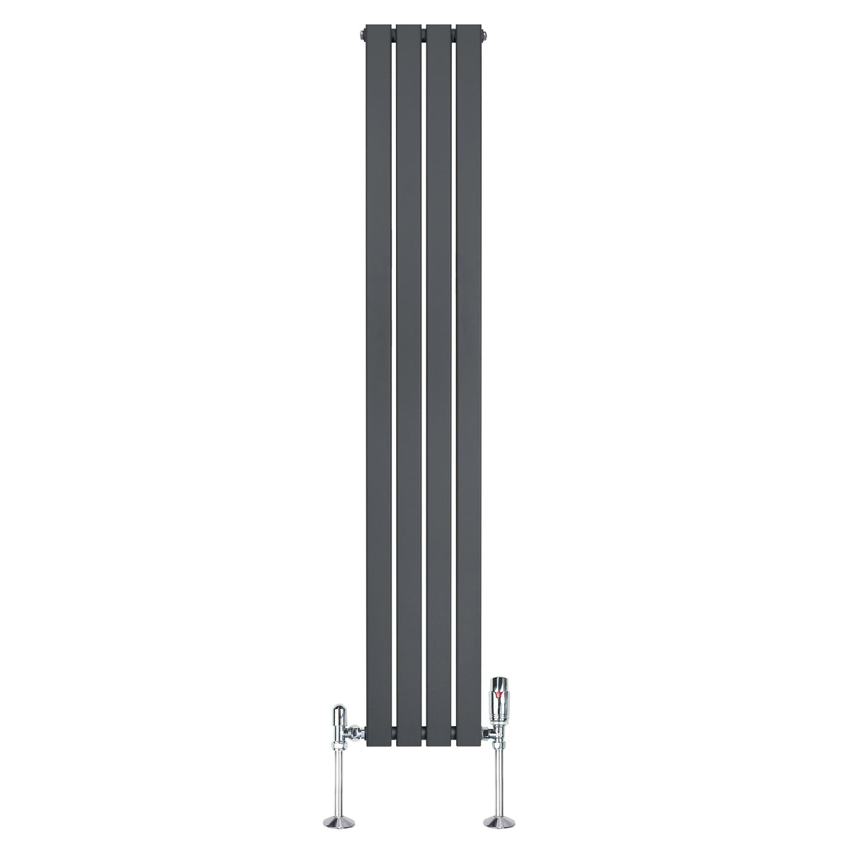 Flat Single Column Radiator & Valves 1800mm x 280mm Anthracite Grey