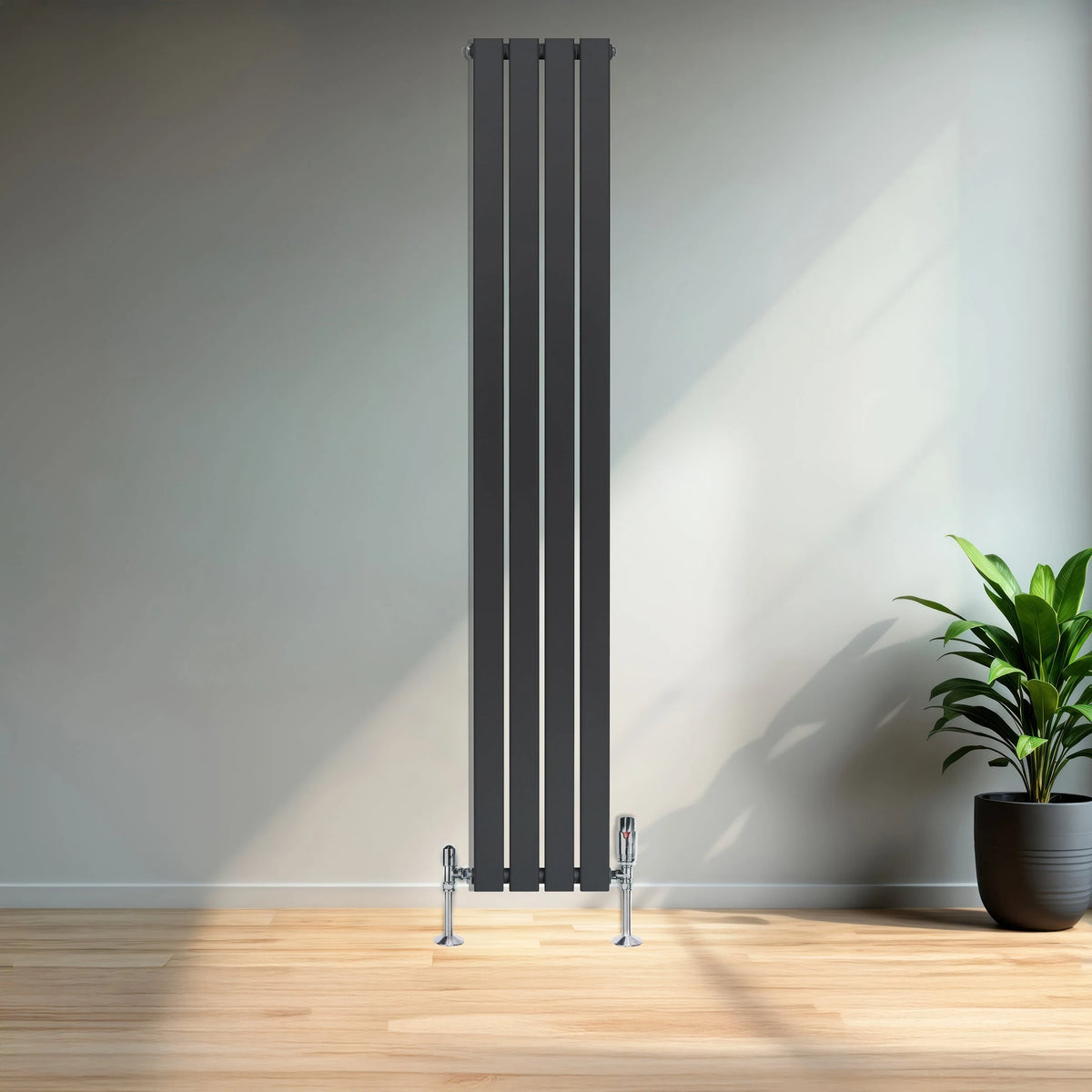 Flat Single Column Radiator & Valves 1800mm x 280mm Anthracite Grey