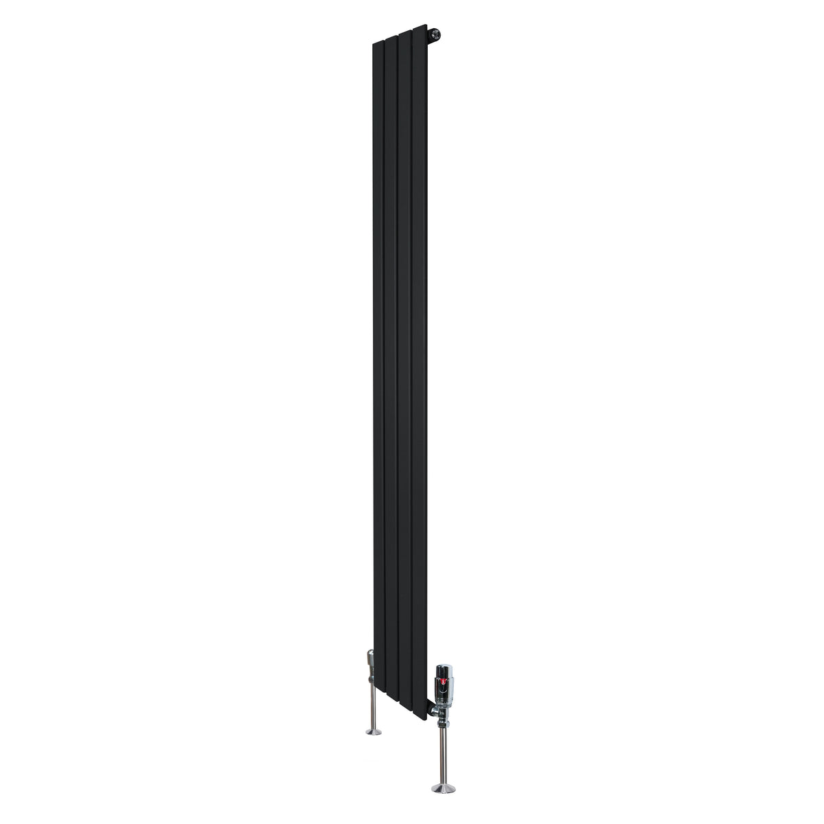 Flat Single Column Radiator & Valves 1800mm x 280mm Black
