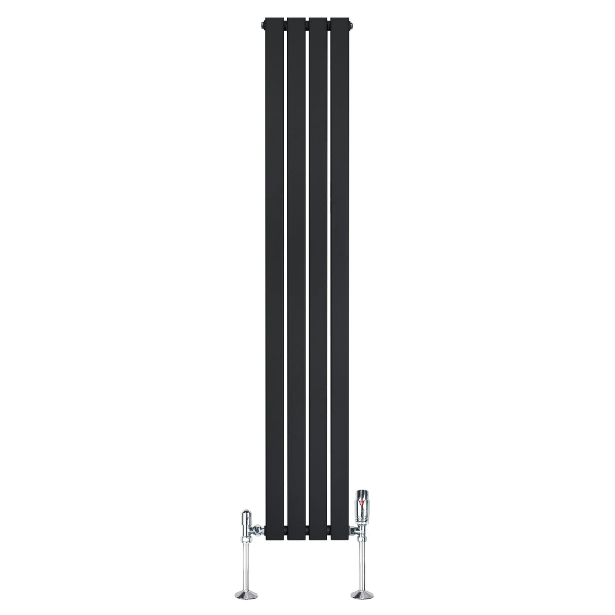 Flat Single Column Radiator & Valves 1800mm x 280mm Black