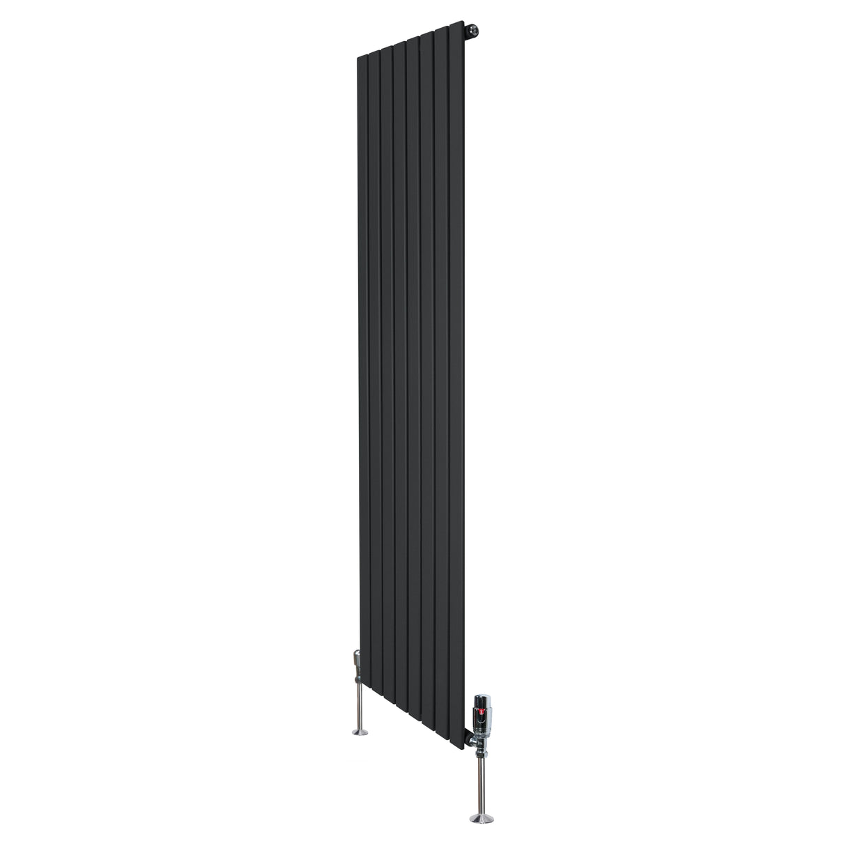 Flat Single Column Radiator & Valves 1800mm x 560mm Black