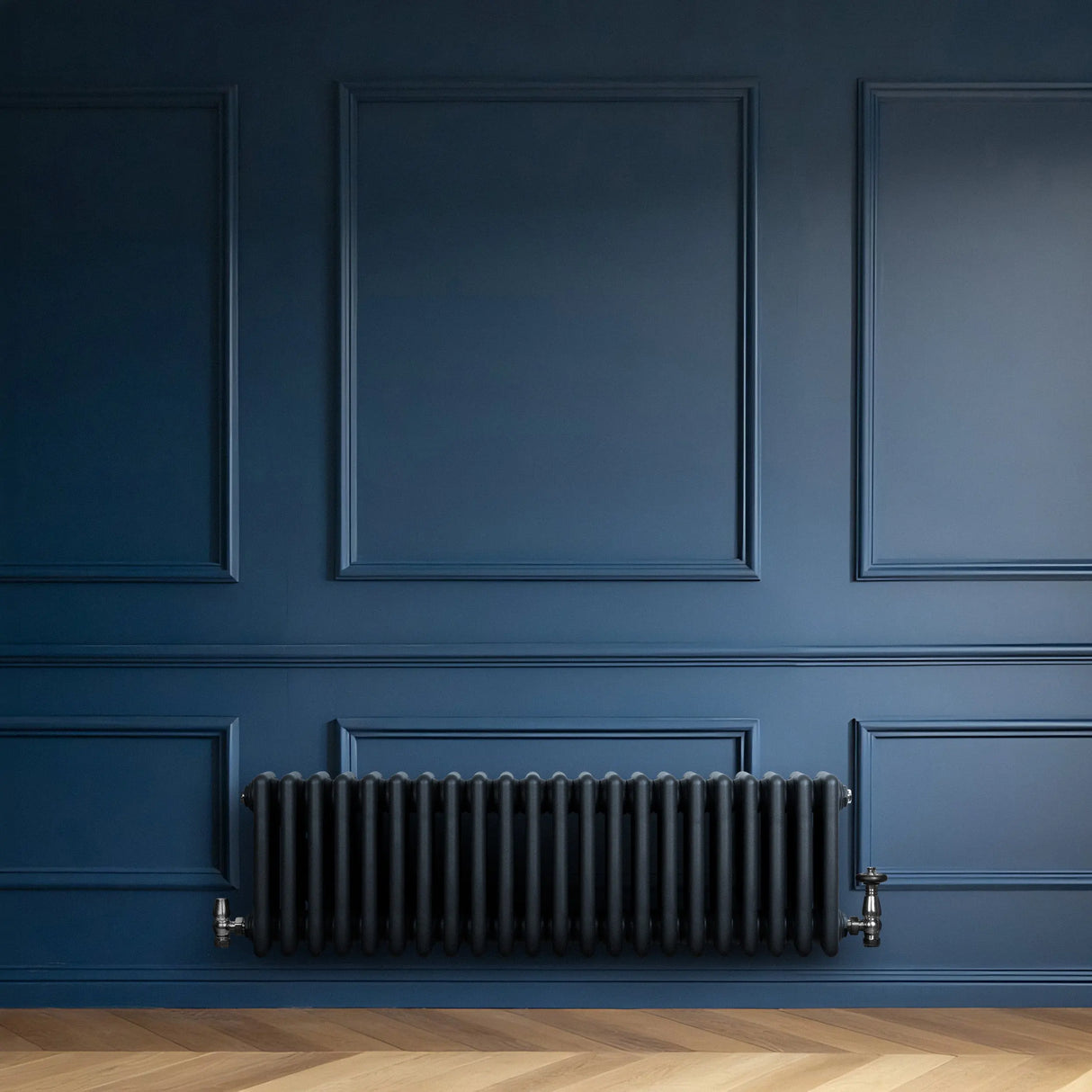 Traditional 4 Column Radiator & Valves - 300 x 1010mm - Anthracite Grey