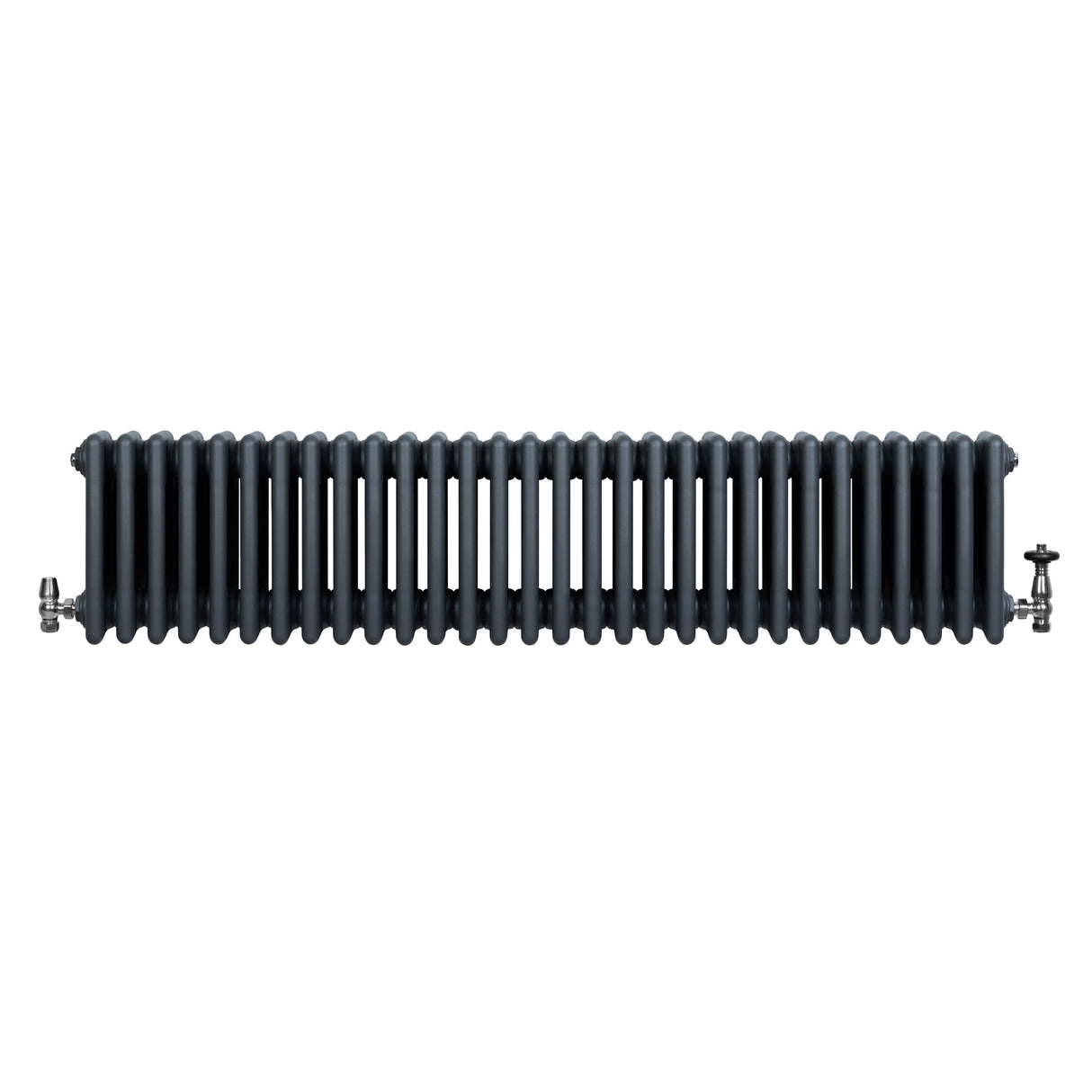 Traditional 4 Column Radiator & Valves - 300 x 1370mm - Anthracite Grey