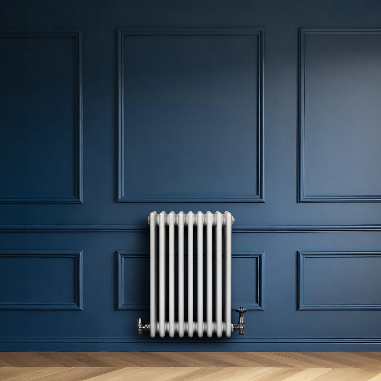 Traditional 4 Column Radiator & Valves - 600 x 425mm - White
