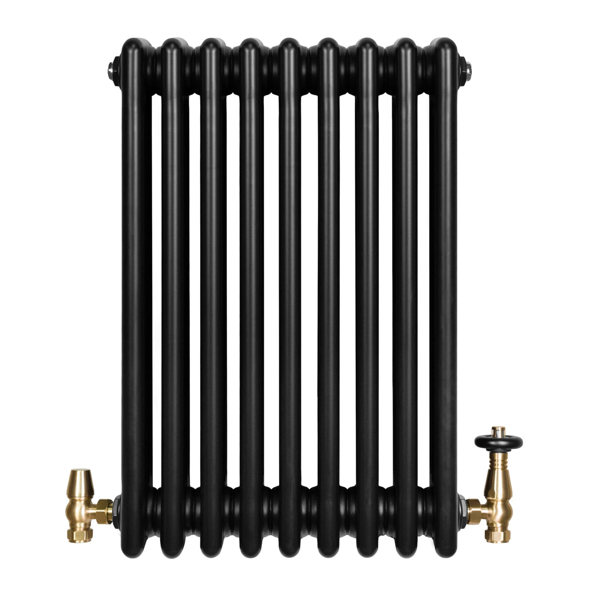 Traditional 4 Column Radiator & Valves - 600 x 425mm - Black