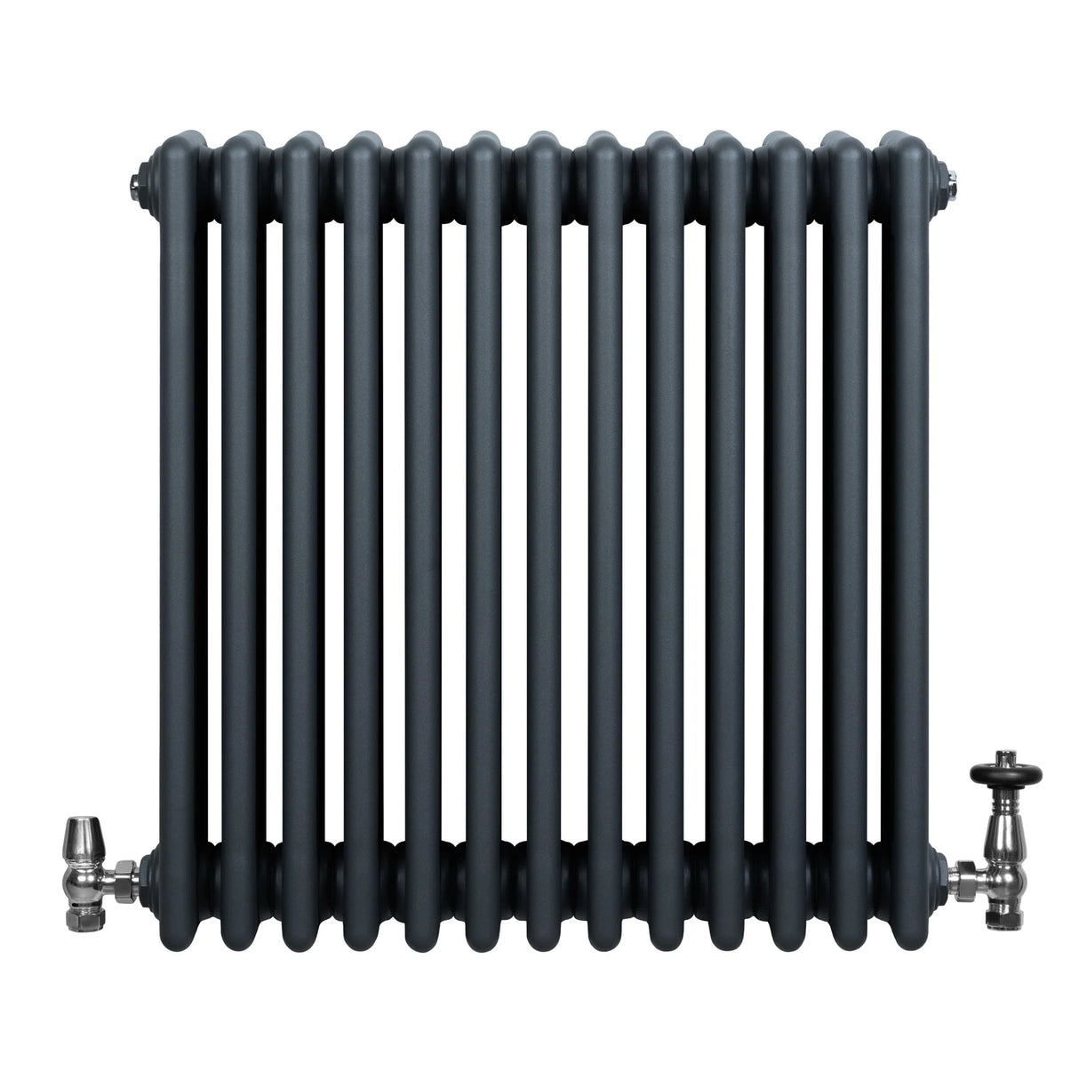 Traditional 4 Column Radiator & Valves - 600 x 605mm - Anthracite Grey