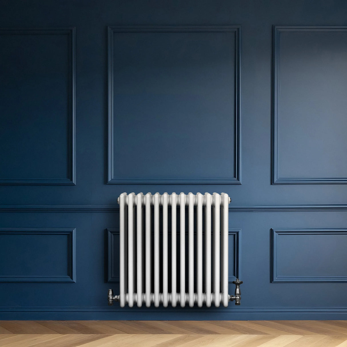 Traditional 4 Column Radiator & Valves - 600 x 605mm - White