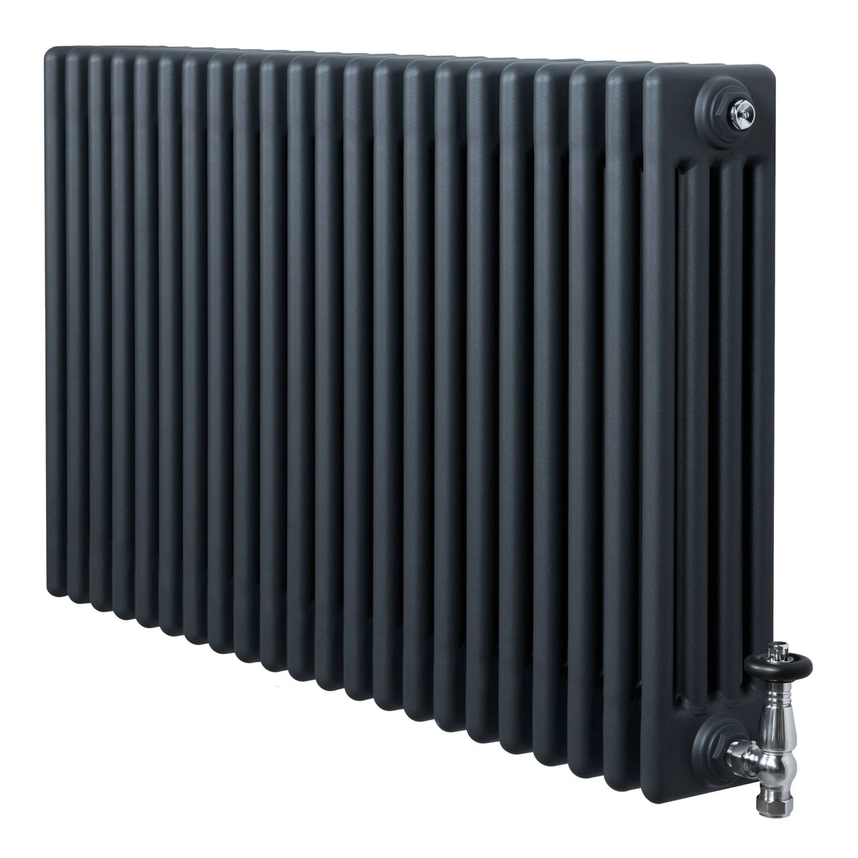 Traditional 4 Column Radiator & Valves - 600 x 1010mm - Anthracite Grey