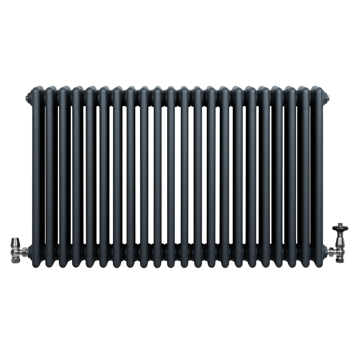 Traditional 4 Column Radiator & Valves - 600 x 1010mm - Anthracite Grey