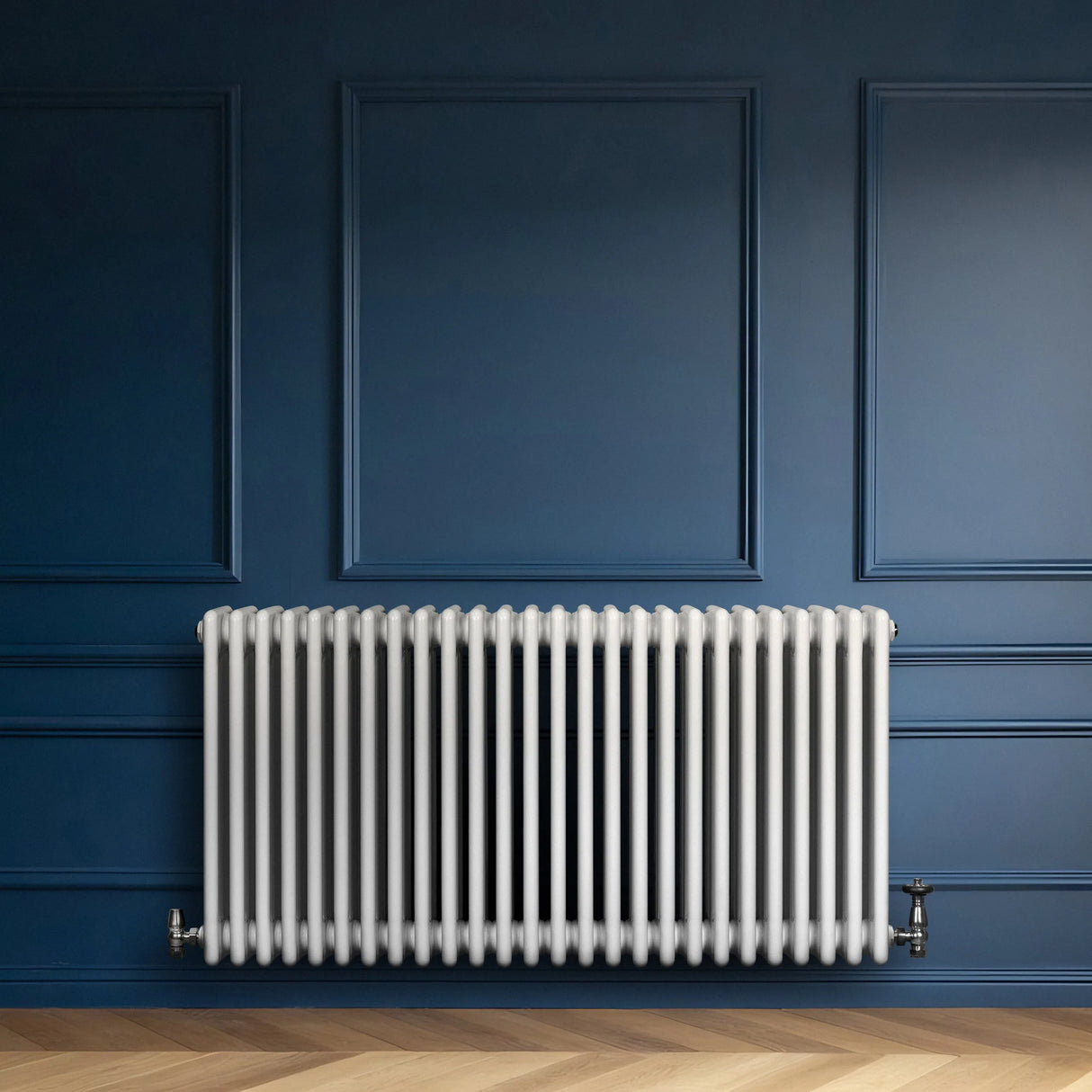 Traditional 4 Column Radiator & Valves - 600 x 1190mm - White