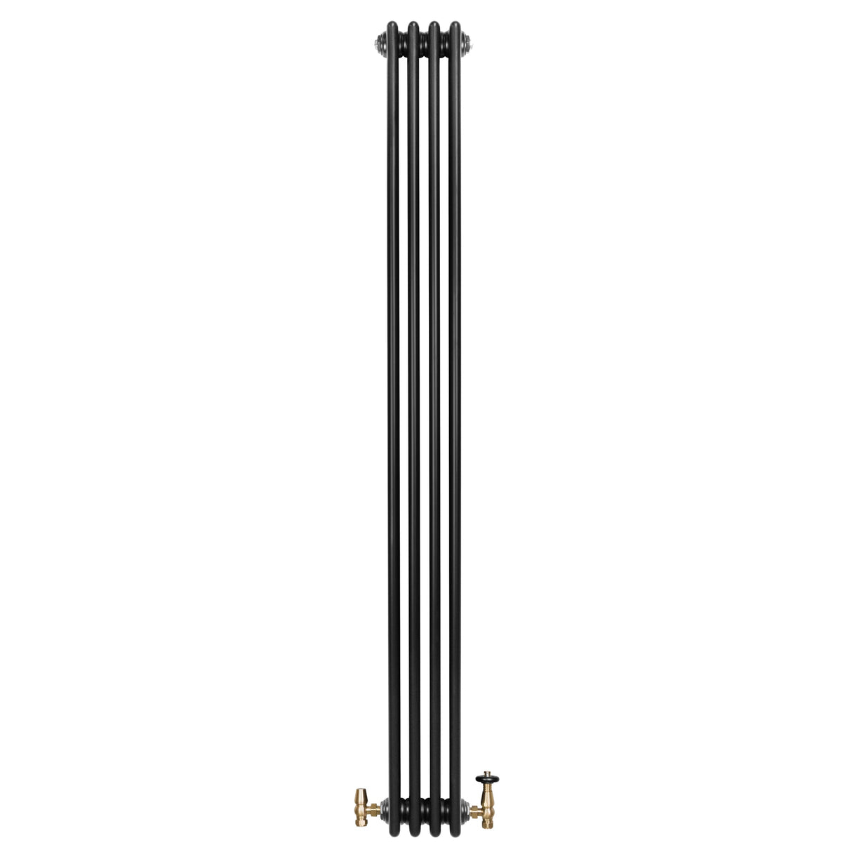 Traditional 4 Column Radiator & Valves - 1800 x 200mm - Black