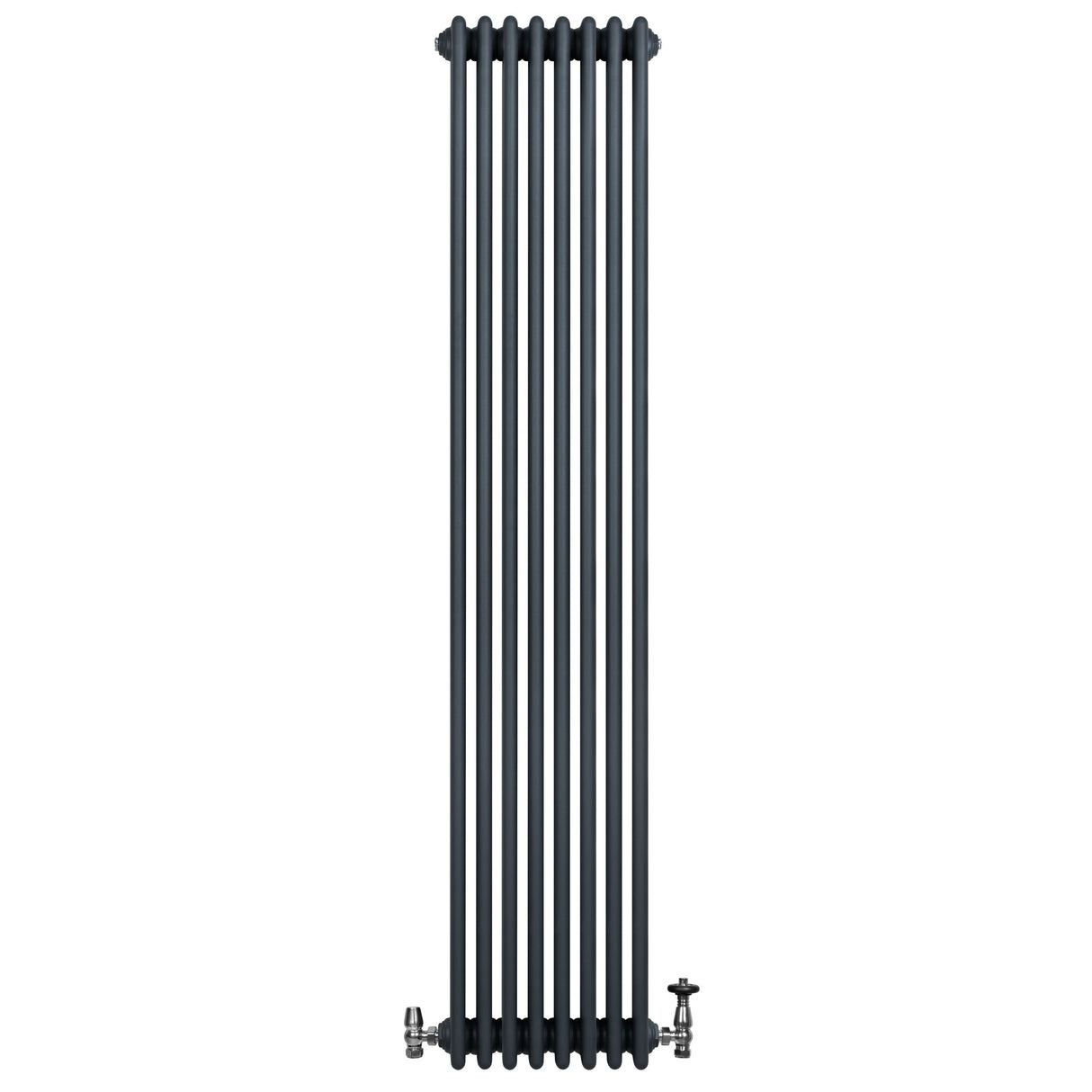 Traditional 4 Column Radiator & Valves - 1800 x 380mm - Anthracite Grey