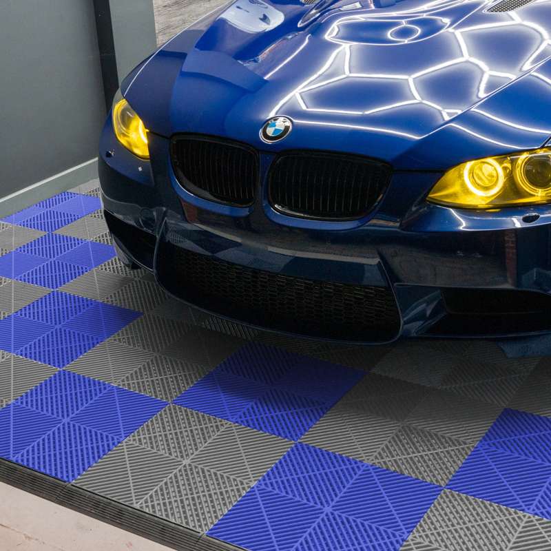 Vented Garage Floor Tiles With Edges 60 Grey & 60 Blue