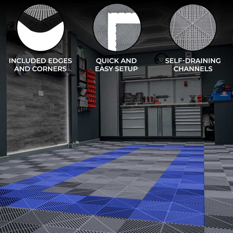 Vented Garage Floor Tiles With Edges 165 Grey & 60 Blue