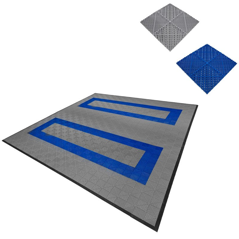 Vented Garage Floor Tiles With Edges 165 Grey & 60 Blue
